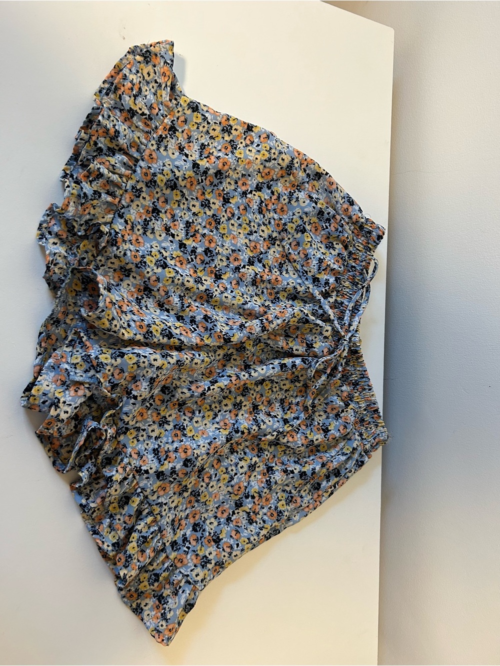 Girls Sienna Sky Floral Ruffle-Hem Shorts in Blue, Yellow & Peach
